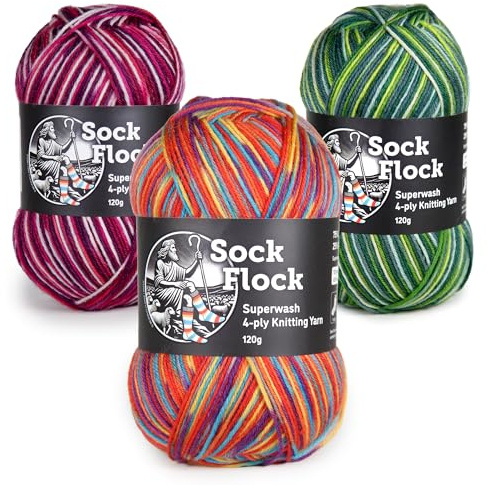 4-Ply Sock Yarn 3-Pack 360g, New Zealand Wool, Superwash, 3 Colours
