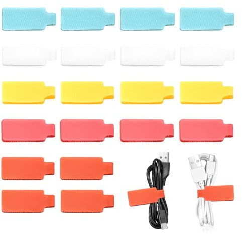 Lot de 20 étiquettes de câble - Réutilisables - Étiquetage inscriptible - Gestion des câbles à code couleur pour l'aménagement du bureau à domicile, du matériel de câblage, des organis