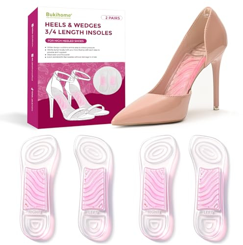 3/4 Semelle Talon Femme - Bukihome 2 Paires de semelle chaussure avec Support de Voûte pour Talons, Sandales, Ballerines, Compensées, Coussin Confort pour Soulager et Prévenir les Gênes