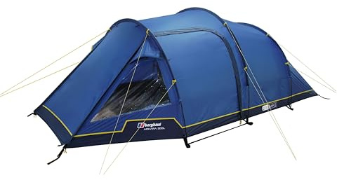 Berghaus Adhara 300L Nightfall Tunnel Tent for 3 People with Sewn-in Groundsheet & Fiberglass Poles, 3 Man, Ideal for Weekend Trips, Wild Camping & Festivals, 6000mm HH