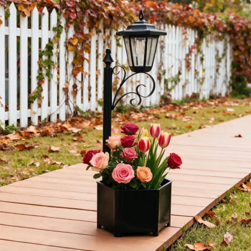 Solar Lamp Post with Planter 75cm, Outdoor Garden Lights Warm White IP44 | 2-in-1 Flower Pot Base | Auto Dusk-to-Dawn | Patio Pathway Decor | 29.5