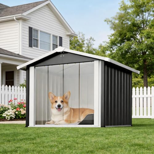 Hundkoja utomhus 102 x 91 x 84 cm – stor vattentät hundkoja med snedtak och UV-skydd – hundkoja av väderbeständig plast för trädgård, terrass, camping – litet djurhus med ventilation, grå