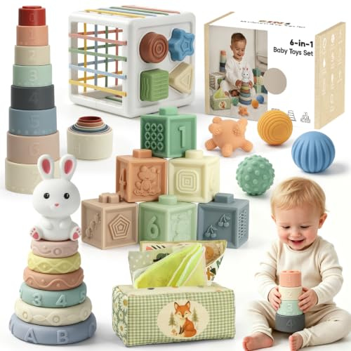 Anook Jouet Bebe 6 Mois, Jeux d’Éveil Bebe 6-12 Mois,6 en 1 Jeux Montessori