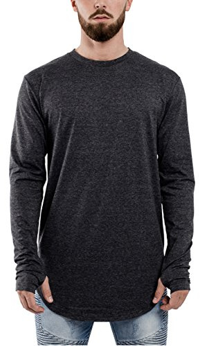 Blackskies Round Longsleeve T-Shirt | Long Oversize Fashion Basic Longshirt Long Tee pour Hommes - Charcoal X-Large XL