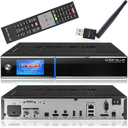 GigaBlue - Receptor UHD Quad 4 K con 2 x DVB-S2 FBC Satellite Tuner con Babo Tech WLAN Stick Incluyendo Disco Duro de 1000GB