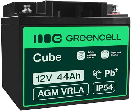 Green Cell® AGM-batteri på 12 V, 44 Ah, fleecebatteri, VRLA-blybatteri, ersättningsbatteri, uppladdningsbart batteri, försörjningsbatteri, cykelsäkert, underhållsfritt, för husbil, husvagn, båt, van, camping, solcell