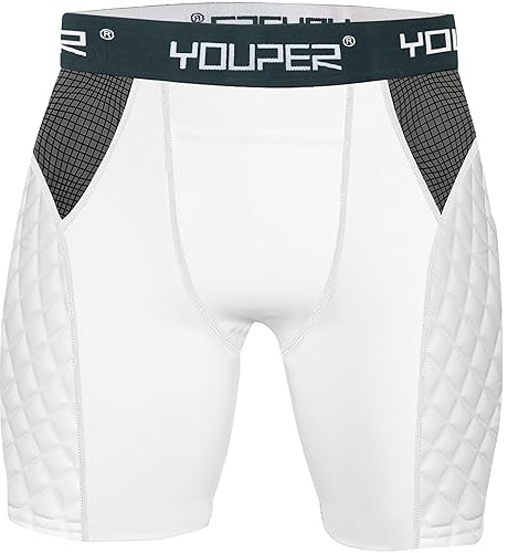 Youper Adult Elite Compression Padded Sliding Shorts w/Cup Pocket for Baseball, Football (White, Medium)