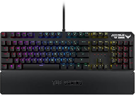 ASUS TUF Gaming K3 mechanische Gaming Tastatur (N-Key-Rollover, USB 2.0 Passthrough, acht programmierbare Tasten, Aura-Sync) schwarz