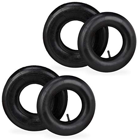 Relaxdays Schubkarrenrad mit Schlauch, 2er Set Ersatzreifen, 4.00-6, luftbereift, für Schubkarre, bis 136 kg, schwarz
