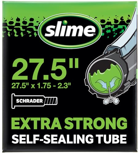Slime Extra Stong Self-Sealing Tube with Slime Puncture Sealant, Extra Strong, Self Sealing, Prevent and Repair, Schrader Valve, 27.5 x 1.75-2.3