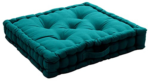 Enjoy Home, cuscino da pavimento con manico, 50 x 50 x 10, smeraldo, cotone certificato Oeko Tex, lavabile a mano, cotone riciclato, imbottito per garantire una buona tenuta, collezione Panama