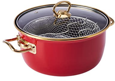 Karaca Retro-Emaille-Bratpfanne Rot, Goldverzierung im Retro-Stil, gesunde, hygienische Oberfläche, hält keine unangenehmen Gerüche oder Bakterien zurück, farbecht, langjähriger Rot