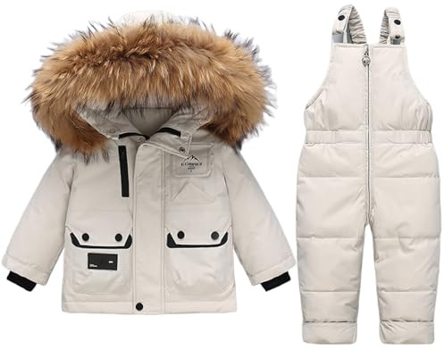 Acuryx Combinaison de Neige 2PCS Fille Garçon Doudoune Manches Longues à Capuche + Pantalons de Ski Enfant Ensemble de Doudoune pour Bébé d'hive