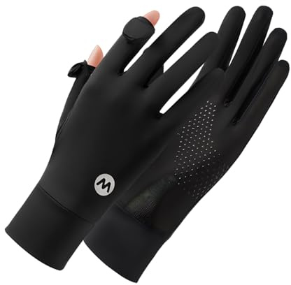 Chenflying Ice Silk Sunscreen Gloves UV Protection Mittens Non-slip Touch Screen Driving Gloves for Cycling Riding Golfing Hiking (Black, One Size)