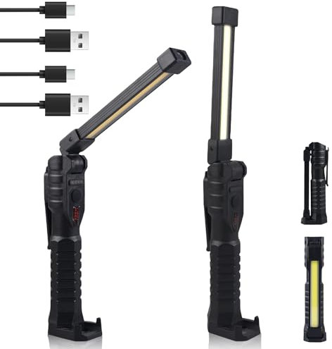2 Stück LED Arbeitsleuchte Werkstattlampe, Taschenlampe Werkstatt Handlampe Aufladbar 7 Modi COB inspektionslampe mit Magnet uend Haken für Auto Reparatur, Werkstatt, Camping