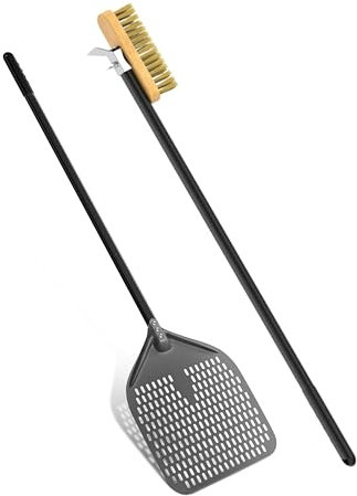 G.a HOMEFAVOR 12 Zoll Perforierter Pizzaschieber Pizzaschaufel aus Hart Eloxiertes Aluminium, Pizzaofen Bürste Pizzasteinbürste