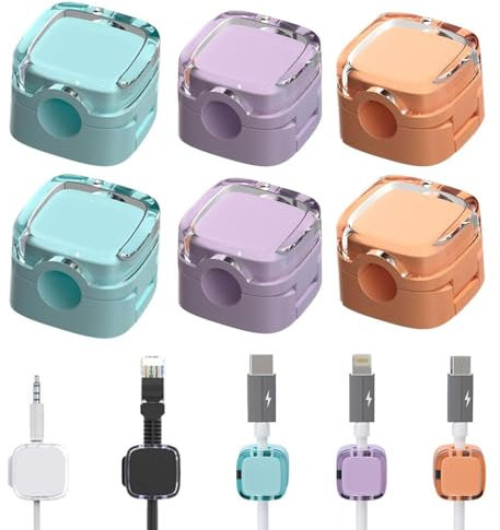 Enitmor 6 Stück Magnetische Kabel Clips, Neue Ladekabel Magnetische Kabel Organizer Lagerung Halter, Kabelhalter Selbstklebend, Kabel Organizer Selbstklebend für Schreibtisch (Blau & Lila & Orange)