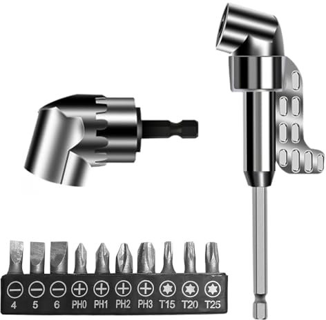 105° Winkelschrauber Vorsatz Adapter, Winkelbohraufsatz Corner Tool Screw Hub with Multi-function Bend Screwdriver Bit, 1/4-Zoll Sechskantschaft Winkelgetriebe für Garage, Bauarbeiter