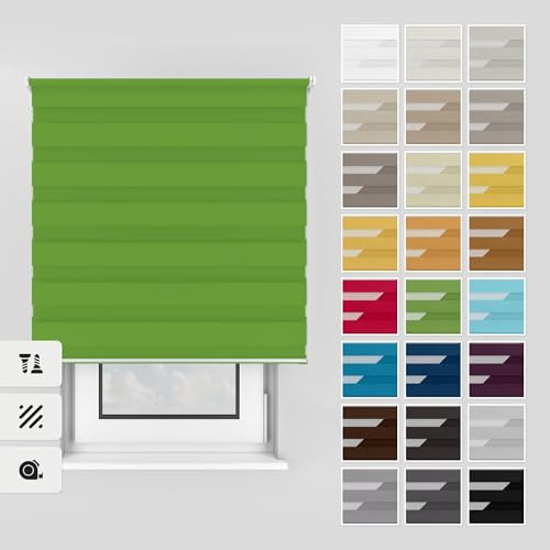 Estika Doppelrollo mit Bohren 90x150 cm Farbe: Grün, Rollo Deckenmontage und Wandmontage Fenster rollos für innen, Jalousien Fenster, Tür Rollo