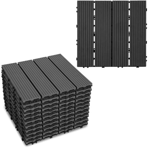 Gimisgu WPC-plattor 30 x 30 cm, WPC terrassplattor golvbeläggning klickplattor kakel, väderbeständig med dräneringsfunktion, terrassbrädor för balkong terrass 44 stycken/4 m², antracit