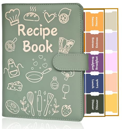 IdeaMarlle Libro de recetas para escribir en tus propias recetas, cuaderno de recetas con tapa de cuero con calcomanías, diario de recetas con capacidad para 160 recetas, regalos de despedida de