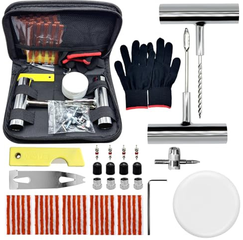 Creacloud kit profesional de reparación de pinchazos 45 pcs para coche, moto y todoterreno, neumático antipinchazos, mechas y clavos, para emergencias en carretera y montaña