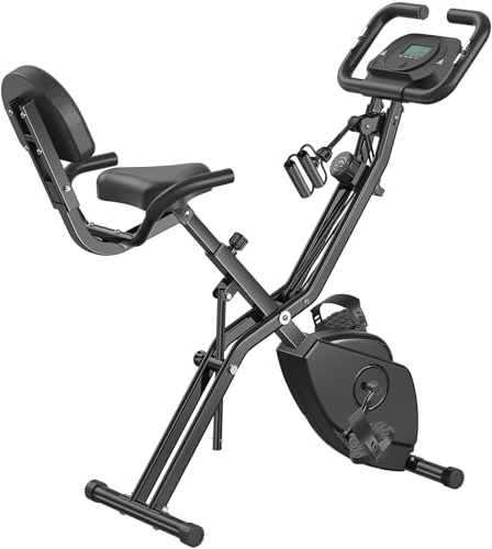 Bicicletta Cyclette Pieghevole da Casa, Bike Fitness Silenzioso con 8 Livelli di Resistenza Magnetica, Display LCD, Design Compatto Salvaspazio per Allenamento Cardio Indoor