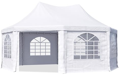 TOOLPORT Pagoda Tent Pavilion 6x6 m – Quick & Easy to Set Up with Windows – Durable White 700g PVC Tarp