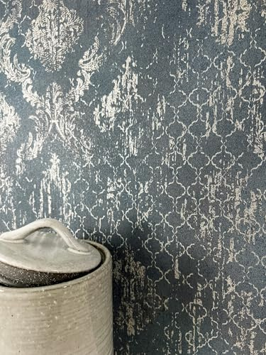 Newroom Carta da Parati Tessuto Non Tessuto Antracite Ornamento - Vintage Retro Glamour Metallico Motivo per Soggiorno Camera da Letto