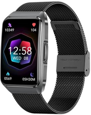 Knauermann NEO 2 band – EKG hälsoklocka med blodtrycksmätning, SpO2, handled, sömnanalys, telefonfunktion, nödsamtal, Milanesiskt länkband