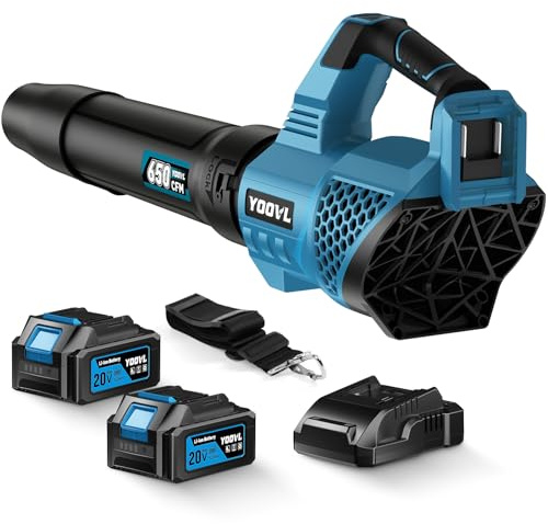 Leaf Blower Cordless, 650CFM Electric Leaf Blowers with 2 x 5.2Ah Batteries and Charger, 3 Speed Modes, 1 x Adjustable Shoulder Strap, Powerful Blowers for Lawn Care, Patio, Dust, Blowing Leaves
