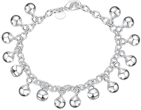 Générique Colori Braccialetti Gioielli Braccialetto/Cavigliera Regolabile in Argento Sterling 925 con Catena e Campanelli per Donne e Ragazze Placcato Acciaio Anelli, Taglia unica, Metallo, Nessuna