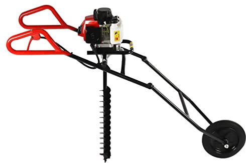HIKUUER 63CC - Trapano a benzina, a 2 tempi, con carriola pieghevole, 2,2 KW, doppia elica per una foratura rapida su terreno, sporco, ghiaccio, sabbia fine