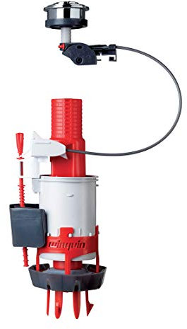 Wirquin 10724143 Mécanisme chasse d'eau wc double chasse avec bouton poussoir à câble Easy Clic, gris et rouge