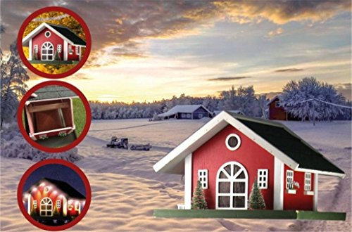 Futterhaus Bornholm rot mit Beleuchtung, Holz, Vogelfutterhaus