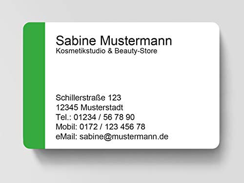 100 Visitenkarten, laminiert, 85 x 55 mm, inkl. Kartenspender - Easy Green