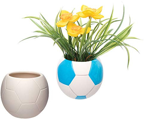 Baker Ross AT800 Football Ceramic Flowerpots, Creative Art and Craft Supplies for Kids to Make, Personalise and Decorate (Pack of 2), Assorted