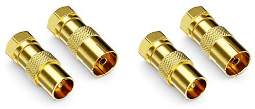 deleyCON 4 Piezas Sat Adaptador como un Conjunto - F-Enchufe a 2X Enchufe de Antena y 2X Toma de Cable Coaxial Conector de Antena de Acoplamiento para Cable Coaxial