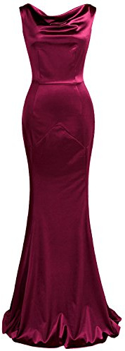 MUXXN Women's Vintage Sleeveless Bodycon Crew Neck Ball Gowns and Evening Party Long Dress Burgundy S