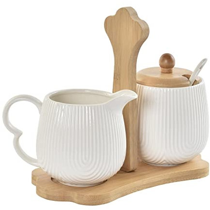 D,casa - Sarero y Azucarero de Porcelana Blanco con Tapa de Madera Estilo Nordico… - Jarra Y Lechera