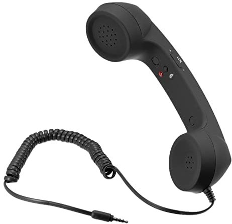 sourcing map 3.5mm Retro Telephone Handset Telephone Receiver for Microphone Speaker Black
