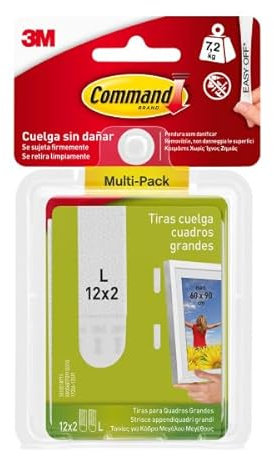 Command Bilder-Montage-Streifen, Vorteilspack, 12 x 2 Streifen Größe L, Weiß, Aufhängen ohne Bilderhaken, Rückstandsfreies Ablösen