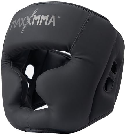 MaxxMMA Box-Kopfschutz, Verstellbarer Rundum-Schutzkopfschutz mit Stirnband, MMA-Training, Muay Thai, Sparring, Kampfsport, Karate(Schwarz, M)