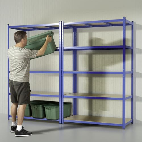 KARAT Scaffale portaoggetti per carichi pesanti per garage, cantina, officina, scaffale a griglia, scaffale ad angolo, ripiano per pneumatici (blu, 220 x 90 x 60 cm)