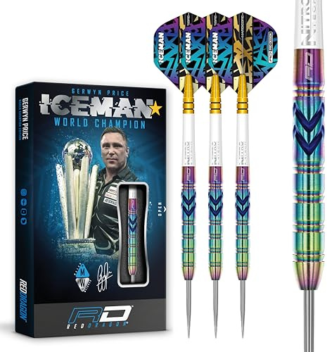 RED DRAGON Gerwyn Price Iceman Ionic 21g Professional 90% Tungsten Darts Set with Hardcore Iceman Flights & Nitrotech Stems