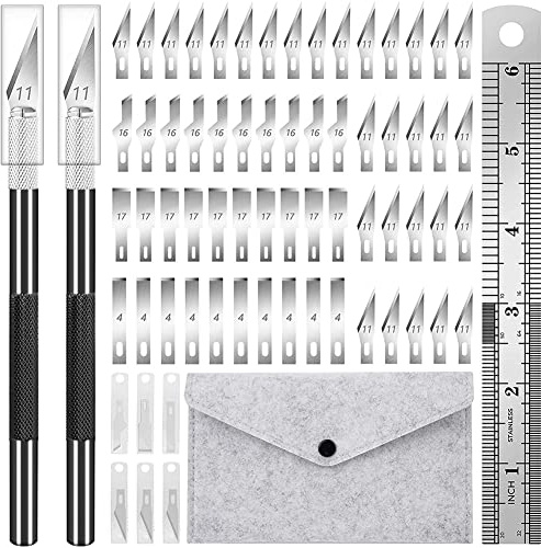 64 Stycken Precito Precision Knife Craft Knife Set med krävande hobbyknivar med blad, linjal, hantverkskniv för DIY skulptur