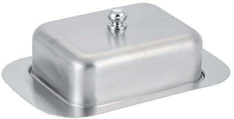 PIQIUQIU Contenitore per burro in acciaio inox, per dessert e formaggio, con coperchio, per burro, 250 g, ristorante, casa, argento, 18,8 x 12,8 x 6,7 cm