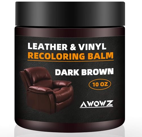 AWOWZ Leather Recoloring Balm - Scratch Repair & Color Restore Kit for Faded Leather, Couch & Car Seats - 10OZ Leather Restorer Balm for Furniture, Auto Interior, Vinyl, Accessories (Dark Brown)