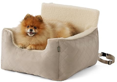 Lesure Small Dog Car Seat - Waterproof Dog Booster Seat, Car Dog Seat For Medium Dog With Storage Pockets, Clip-On Leash For Pet Travel Carrier Bed, 54.5x49.5x38cm, khaki