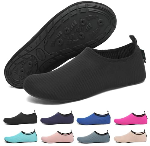 SAGUARO Escarpines Hombre Mujer Agua Zapatillas de Playa Secado Rápido Calzado de Agua Antideslizante Escarpines para Surf Buceo Rio Piscina Negro Ahumado Gr.44/45